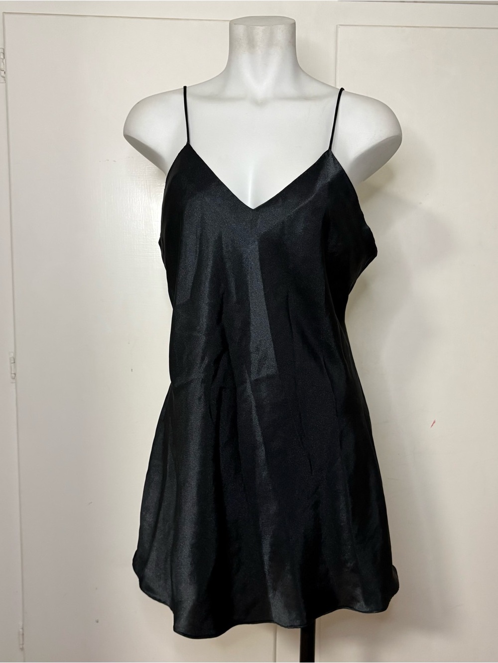 Vintage 80s Axiom Simple Black Satin Lingerie Mini Slip Dress